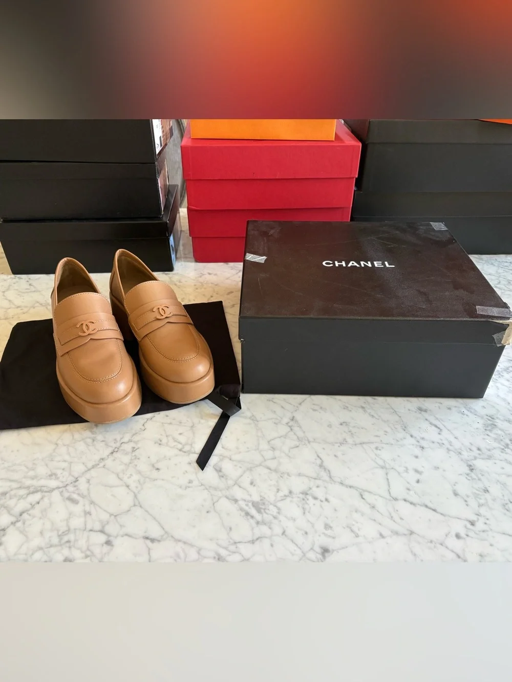CHANEL CALFSKIN LEATHER PLATFORM LOAFERS